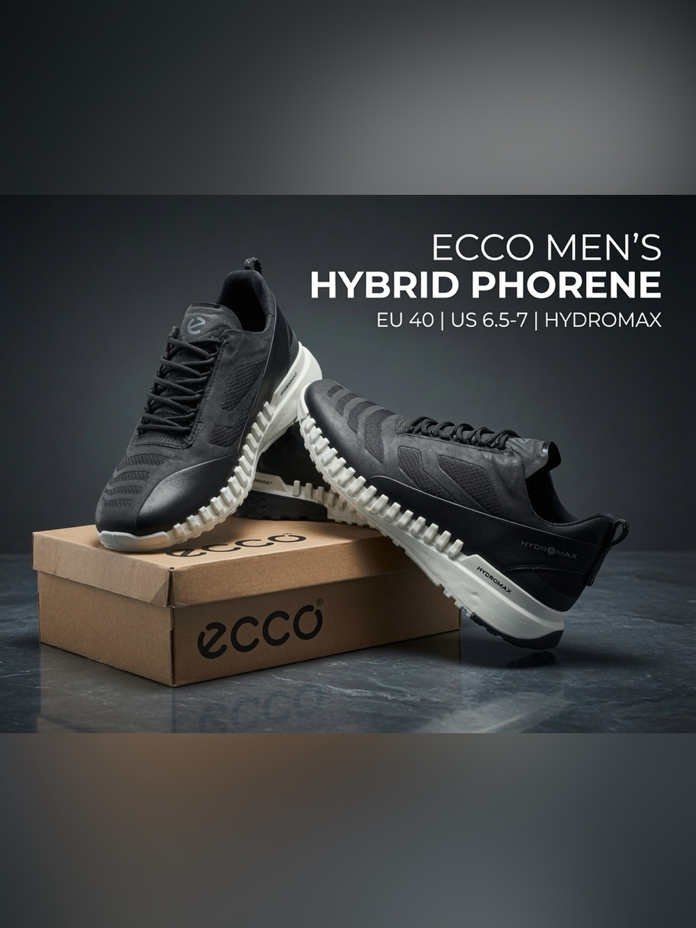 ECCO Men’s Black Hybrid Phorene Sneakers EU 40 US 6.5-7 HYDROMAX Excellent + Box